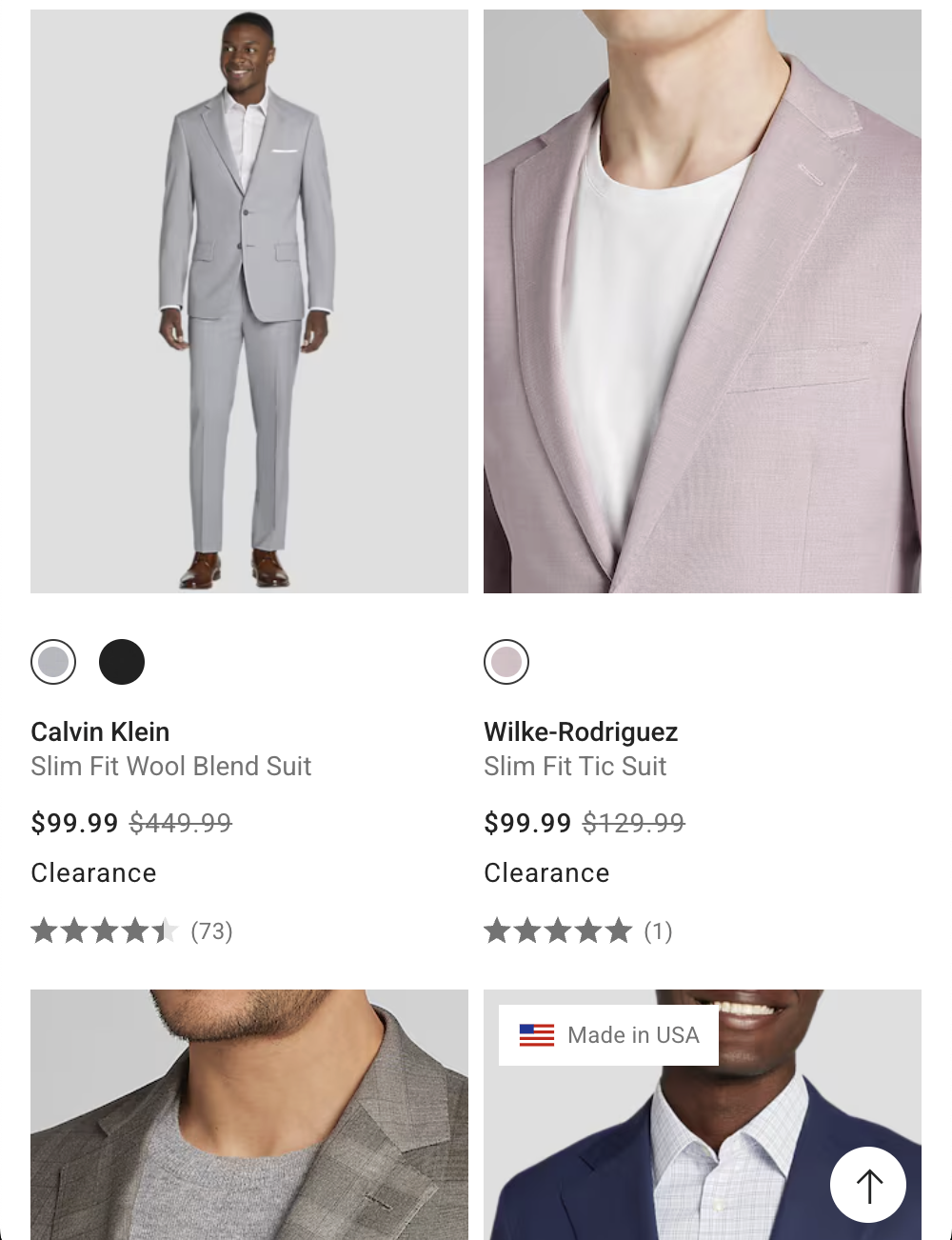 Men's suits product listing
